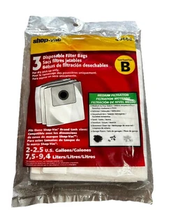 Bags for Shop Vac 2 Gal Type B All Around Vacuum Bag 90668 906-68 906-68-00 3PK - Picture 1 of 2