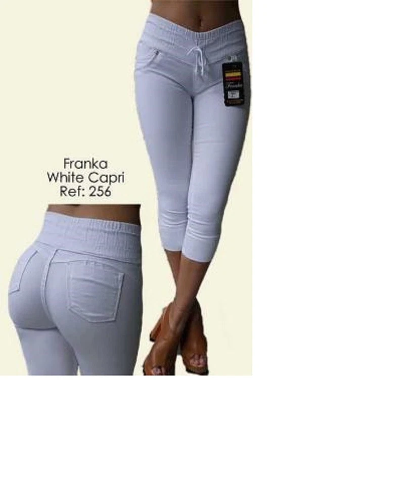 Original Levanta Cola Franka Jeans Push Up 256 Blanco Elástico Cintura Capri Shorts Foto 1 de 1