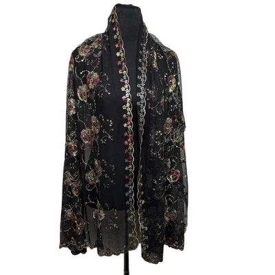 Bufanda Adorno Lentejuelas Floral Malla Negro Bufanda Vieira Mantilla Caprichosa Hada Foto 1 de 4
