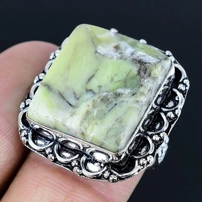 Кольцо ручной работы с серебряным покрытием Swiss Green Opal 925 размер США 7 - Изображение 1 из 3