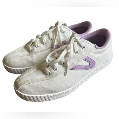 Zapatillas deportivas de lona con cordones TRETORN Nyliteplus para mujer. Blanco/Lila. Talla 9,5 Foto 1 de 4