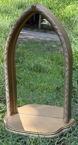 Vintage Gothic Revival Gold Mirror Shelf Wall Decor 19.5” H - Picture 1 of 14