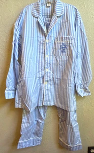 Bed Head Pajama Set Women Large 2 Piece Blue White Strip The Beverly Hills Logo - Picture 1 of 15