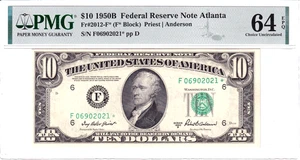 1950-B $10 Federal Reserve Note *STAR* Atlanta PMG Choice Unc 64EPQ #F06902021* - Picture 1 of 2