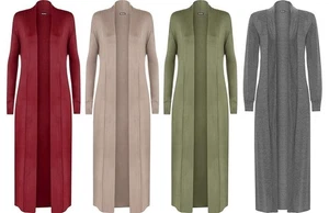 Women Open Front Long Maxi Cardigan Long Sleeves Flared Long Length Plain Top - Picture 1 of 9
