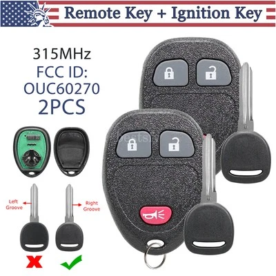 2 For 2008 2009 Saturn Vue Remote Car Key Fob OUC60270 + Transponder Key 46 Chip - Image 1 of 4