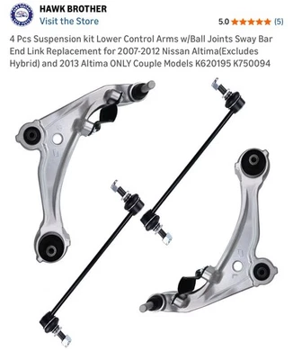 Brazos de control inferiores delanteros izquierdo derecho 4 piezas para Nissan Altima 2007-2012 pareja Foto 1 de 4