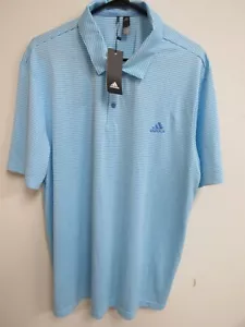 NWT Adidas Blue Striped Short-Sleeve Golf Polo Shirt 2XL - Picture 1 of 5