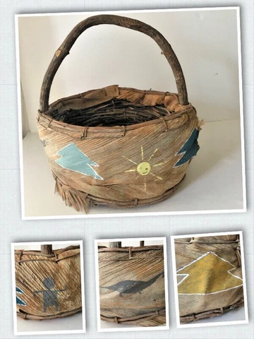 Vintage Hand Crafted And Painted Basket With  Decor Cover