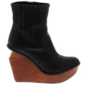 Jeffrey Campbell Ankle Boots Heels Black Leather Wood Wedge EU38 AU/US 7 7.5 UK5 - Picture 1 of 10