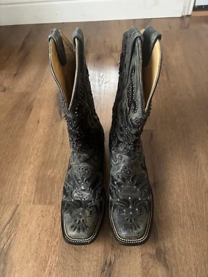 Womens Corral 1130 Gray Crater Leather Inlay Cowboy Western Boots Size 9.5 - Image 1 of 4