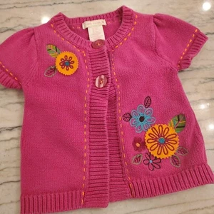 Jillian's Closet Girls Pink Flower Appliqué Short Sleeve Cardigan Sweater Size 4 - Picture 1 of 6