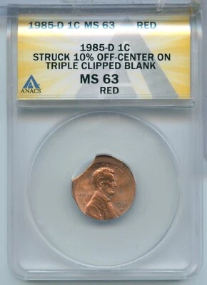 1985-D Lincoln Memorial Cent Error Struck 10% Off Center ANACS MS63RD - SS999 - Image 1 of 2