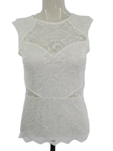 River Island Lace Top White Sleeveless Floral Fitted Party Occasion size UK 10 - Picture 1 of 10