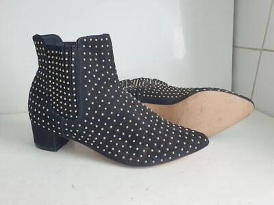 TOPSHOP ДИЗАЙНЕР UK 3 EU 36 ЖЕНЩИН ЧЕРНЫЙ С ЗАКЛЕПКАМИ SUEDETTE ПЛОСКИЙ БОТИЛЬОНЫ - Изображение 1 из 4