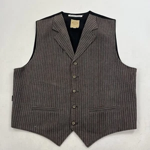 Wah Maker Frontier Clothing Brown Striped Button Vest Size Large Western - Picture 1 of 8