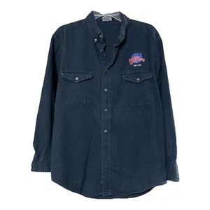 Planet Hollywood New York Mens Blue Button Cotton Long Sleeve Shirt Size Large - Picture 1 of 6