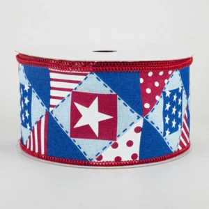 Patriotic Patchwork Americana Ribbon 2.5" x 10 yards - Picture 1 of 1