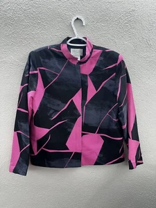 Silk Club Womens Jacket Size Petite Small Silk Black and Pink Zip Up - Picture 1 of 13