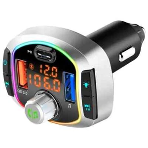 TRASMETTITORE FM BLUETOOTH E CARICABATTERIA DA AUTO CON LUCE LED BC63 - NERO - Zdjęcie 1 z 6