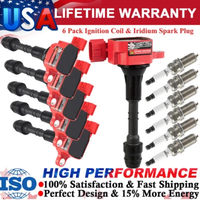 6 Pack Ignition Coil & Iridium Spark Plug For Infiniti M35 G35 I35 FX35 V6 UF349 - Image 1 of 4