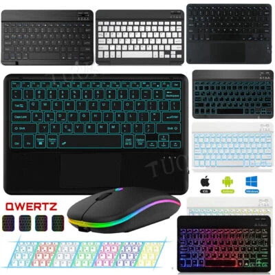 QWERTZ Bluetooth-Tastatur Maus für iPad iOS Android & Windows Tablet Smartphones - Bild 1 von 4