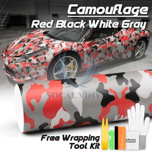 Premium Red Black White Gray Camouflage Desert Vinyl Sticker Wrap Decal Sheet - Picture 1 of 11