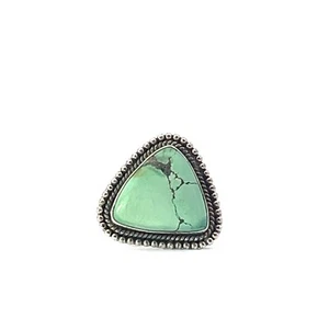 Sterlingsilber 1 " Grün Natürlich Türkis Perlen & Seil Rand Ring - Bild 1 von 7