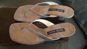 NIB~VTG. ELLEN TRACY~$140 Women's 8B Grey Metallic Thong Heels~ Sandals~Italy - Picture 1 of 7