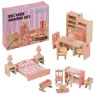 Children Wooden Doll House Furniture Sets Bathroom Bedroom Living Room Gift Toy