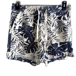 Nautica Linen Blend Blue White Palm Leaf Pull On Casual Shorts Size Medium - Picture 1 of 8