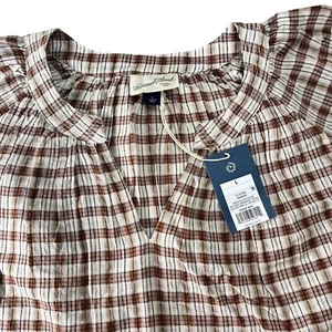 Universal Thread Plaid Shirt Top Blouse Size Large Plaid Tan - Picture 1 of 6