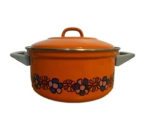 Grande 9.5” Vintage MCM Naranja con Flores Retro Olla/Sartén “Diana Brabantia” - Imagen 1 de 10