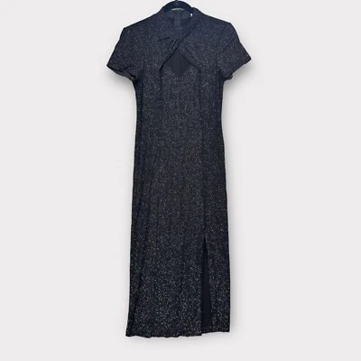 Maxi Vestido Formal Negro Brillante De Colección Años 90 Y2K Negro Inserto de Malla Talla 8P Foto 1 de 4