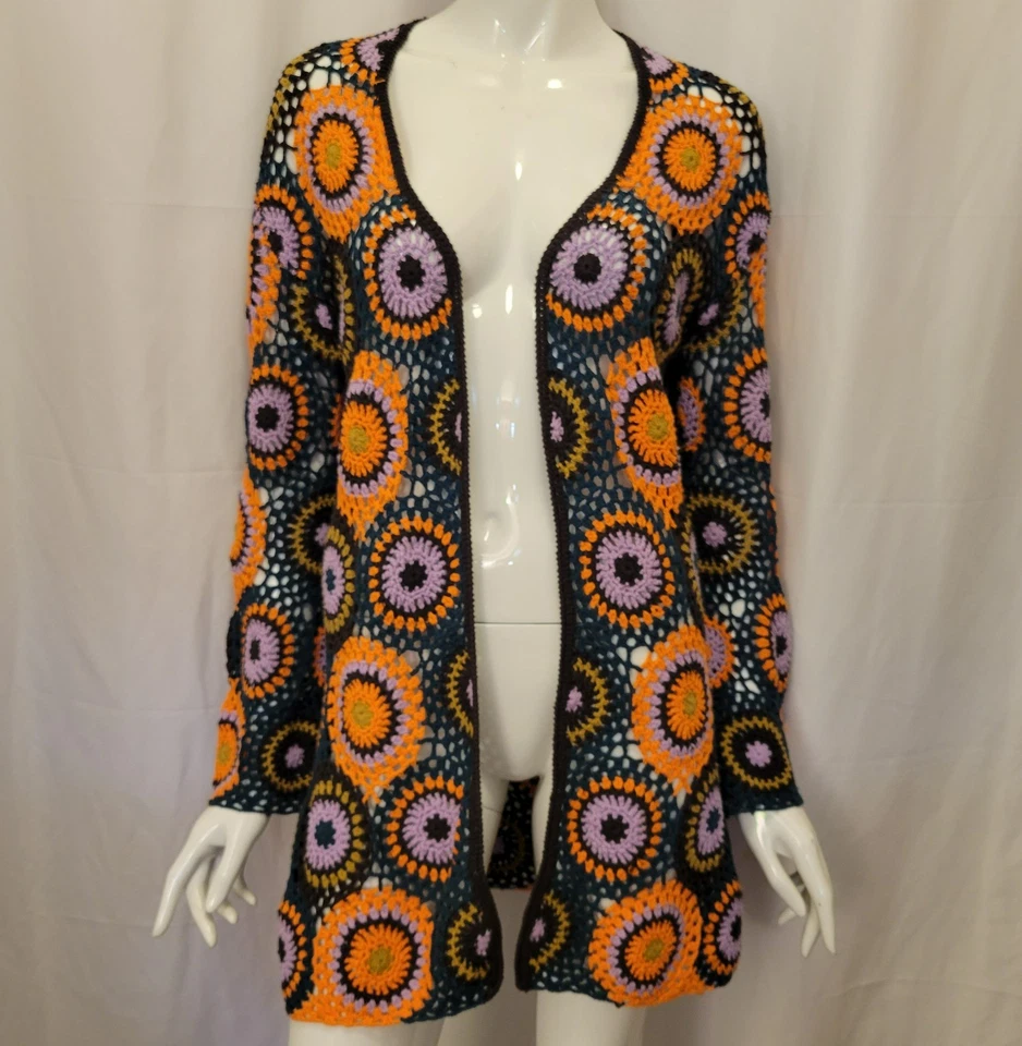 Anthropologie Polilla Suéter Cárdigan S/M Medallón Crochet Coachella Hippie Boho Foto 1 de 4