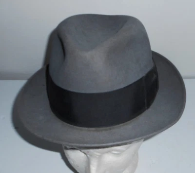 FIELTRO KNOX CASTOR VINTAGE GRISÁCEO TOPO FEDORA BANDA 7 1/8 - 2" Foto 1 de 4