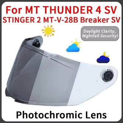 Photochromic Visor For MT THUNDER 4 SV MT-V-28B Motorcycle Helmet Shield Lenses - Image 1 of 4