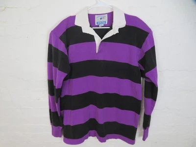 Camisa De Colección Lands End Para Hombres Grande Alta Púrpura Negra Rayas Rugby Hecha en EE. UU. 90s Foto 1 de 4