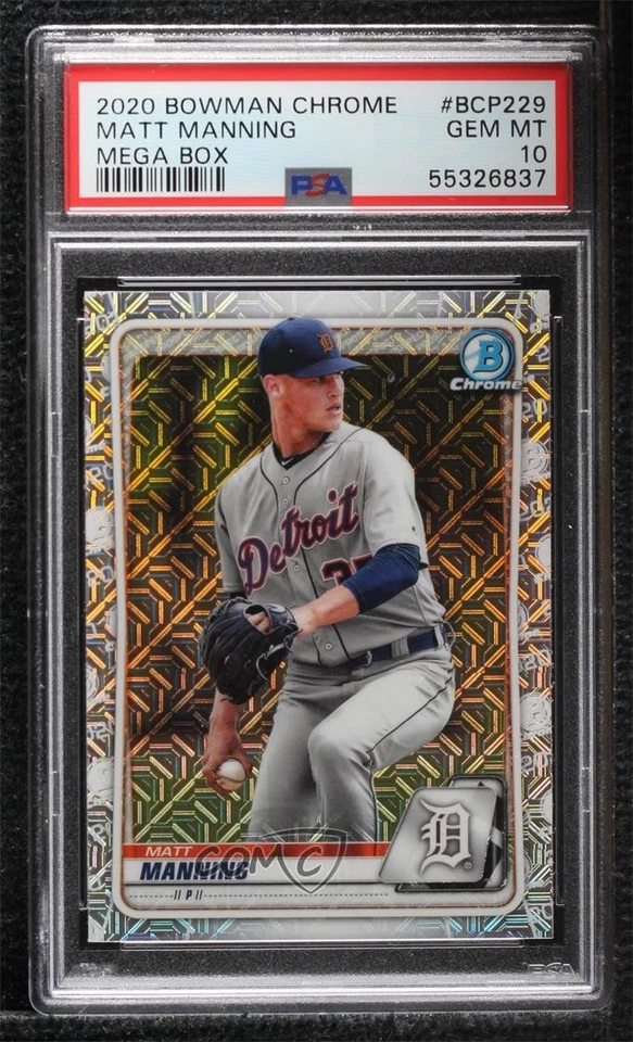 2020 Bowman Chrome Prospects Mega Box Mojo Refractor Matt Manning PSA 10 GEM MT - Image 1 of 2