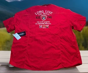 NUEVO 5XL Camisa Roja Manga Corta Parish Nation Parches Bordados Prendedores Botón - Imagen 1 de 11