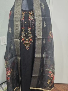 Indian Pakistani Tradition Designer Shalwar Kameez Embroidery Cotton - Picture 1 of 11