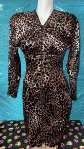 Vintage Janine Paris London New York Zip Up Metallic Leopard Dress Size M - Picture 1 of 24