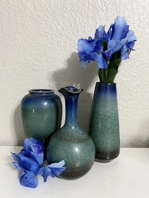 Jarrón pequeño decorativo moderno de cerámica Ombre azul moteado 3 piezas/juego Foto 1 de 4