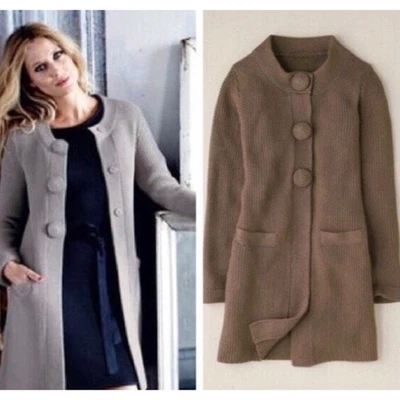 Boden Brown Heavy Knit Crochet Snap Button Long Cardigan Women's Size 2 — 第 1/4 张图片