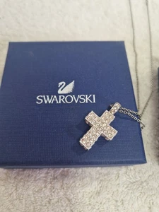 Genuine Signed Swarovski 3D Silver Tone Cross Pendant Necklace, Boxed - Picture 1 of 4