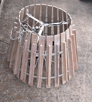 Industrial Iron And Wood Chandelier  - Image 1 of 4