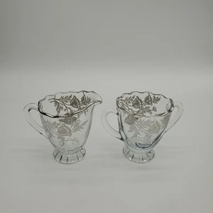 Sterling Silber Overlay City Glass Co. Flanders Mohn Zucker und Milchkännchen - Bild 1 von 9