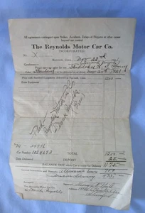 Antique Bill of Sale Studebaker Reynolds Motor Car Co Connecticut 1921 - Picture 1 of 4