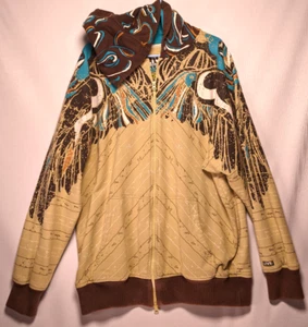 Live Mechanics Graphic Tan Multicolor Cotton Full Zip Hooded Jacket Men's 2XL - Picture 1 of 9