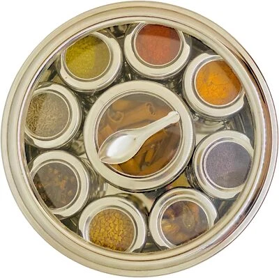 VINOD Indian Spice Tin Box Masala Dabba Stainless Steel Spices Herb Pots